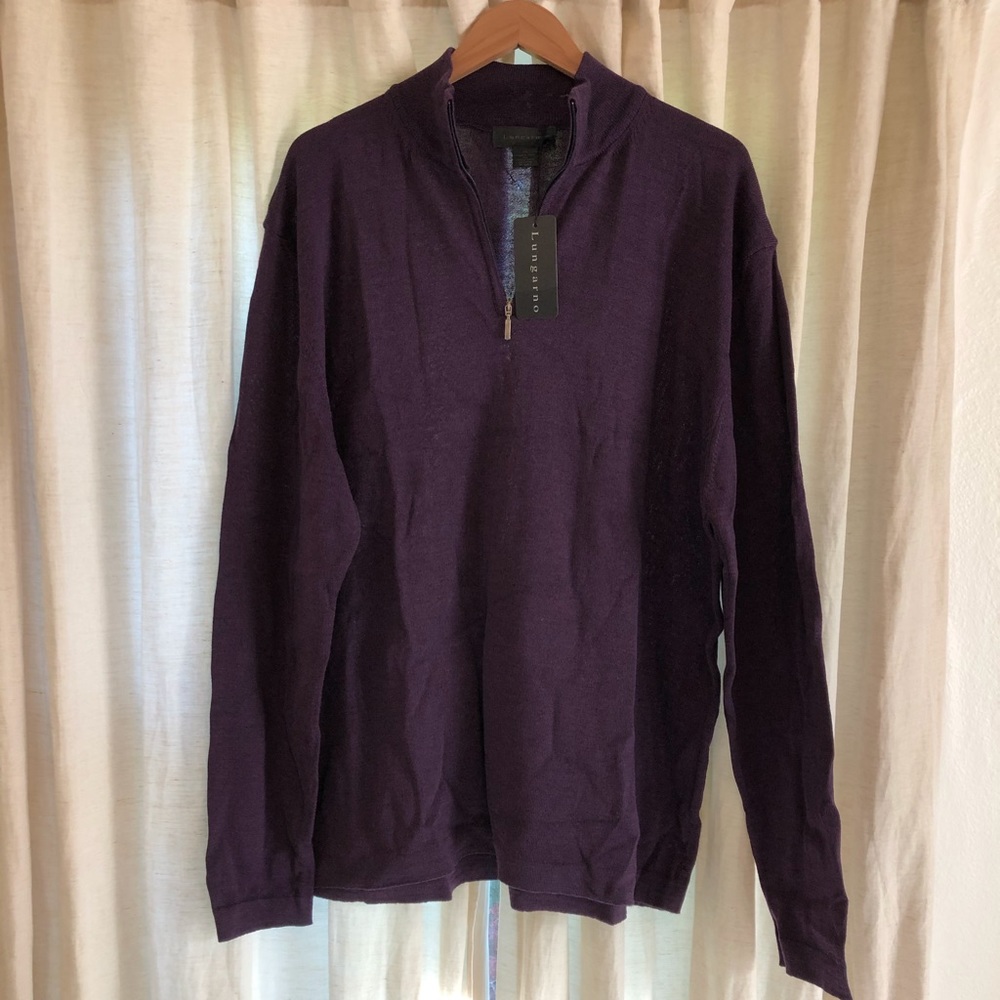 LUNGARNO 💯 Merino Wool Zip Mock Neck Sweater NWT